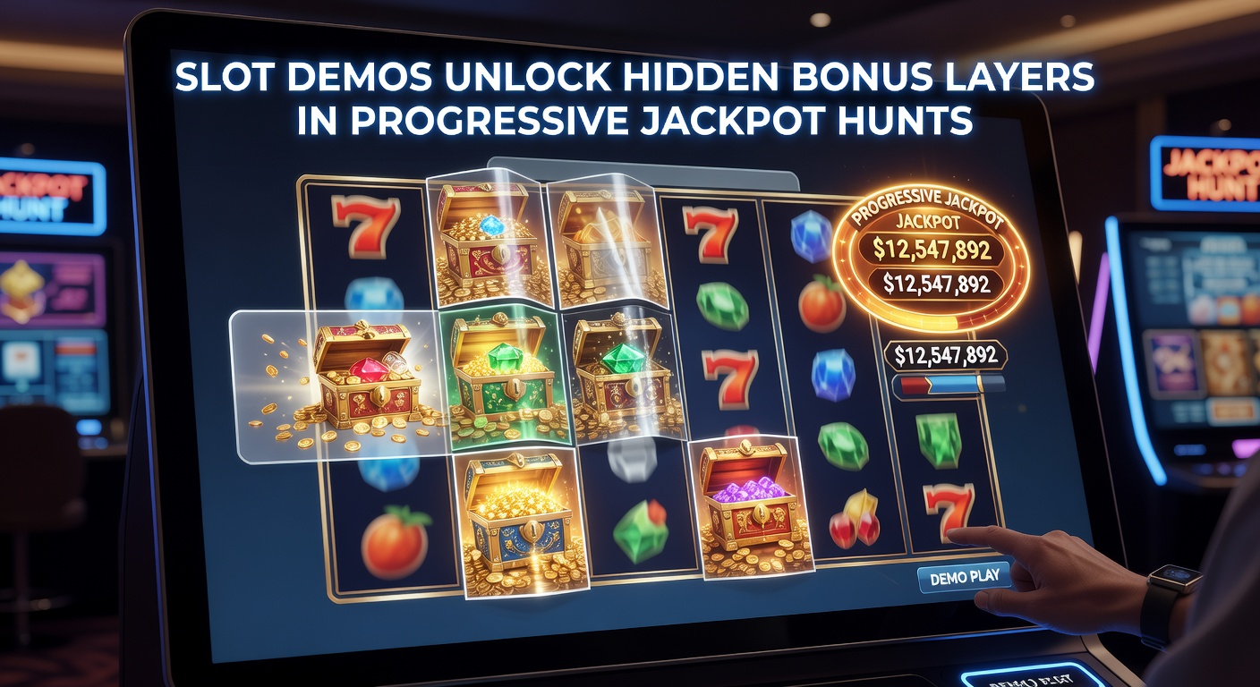 Screenshot eines progressiven Jackpot-Slots im Demo-Modus mit geöffnetem versteckten Bonus-Layer und explodierenden Multiplikatoren